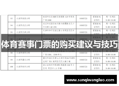 体育赛事门票的购买建议与技巧